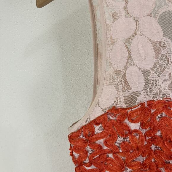 Trina Turk Camilla Sheath Dress Size 0 Orange Silk Ribbons Nude Lace Lined - Picture 3 of 6